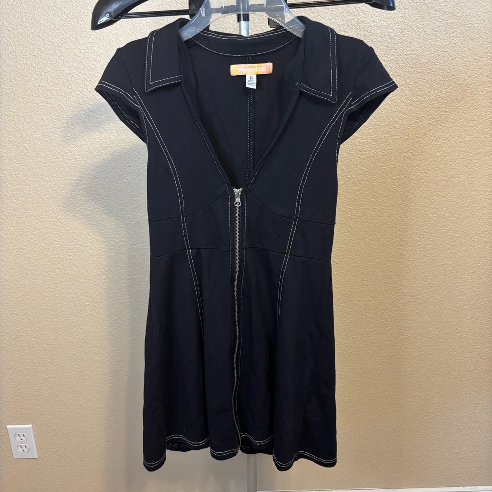 Urban Outfitters Y2K Black Zip Front Mini Dress Contrast Stitching‎ Medium
